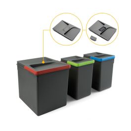 Emuca Contenedores para cajón de cocina Recycle con tapa anti olores, Altura 266, 1x15litros, 2x7litros, Plástico gris antracita