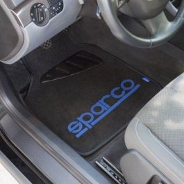 Sparco SPC1901 Alfombras de Moqueta para Coche Negras con Logo Azul Antideslizantes - Juego de 4 Piezas Universales, Poliéster y PVC