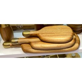 DKD Home Decor Tabla Cortar Basicos Woodsun 23 Natural Dorado 15 x 3 x 43 cm