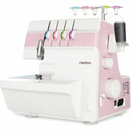 Medion MED4061275230840 Remalladora Overlock SO 90 91W 1200 rpm para costura doméstica con luz LED, agujas 11, 14, 16, rosa