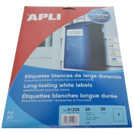 Apli Etiquetas Adhesivas Poliéster Blanco 210x297 mm, Resistente a Intemperie, Pack 20 Hojas para Impresora Láser Precio: 26.49999946. SKU: S8400815