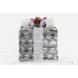 DKD Home Decor Regalo Navidad Set de 3 Ratán Metal LED Blanco Plateado 25x25x29 cm