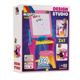 Molto Pupitre Magnético Infantil Rosa con 30 Accesorios, Pizarra de 90 cm para Niños y Niñas