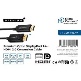 MicroConnect Cable de Fibra Óptica Premium DisplayPort 1.4 a HDMI 2.0, 30m