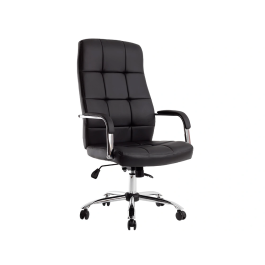 Q-connect Silla de Dirección en Similpiel Negra con Base Metálica Cromada, Mecanismo, Reposabrazos Cromados, Altura Máx 1250 mm, Ancho 610 mm, Profundidad 700 mm, Ruedas Premium