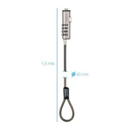 TOOQ Cable de Seguridad Tipo NANO con Combinacion para Portatiles 1.5 metros, Gris Oscuro
