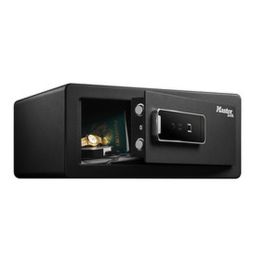 Master Lock LX110BEURHRO Caja fuerte biométrica acero macizo, antirrobo para objetos de valor, 30 huellas, negro, 19,5x43x37 cm