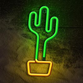 Forever Lampara Neon LED Cactus Naranja | Luz Decorativa de Sobremesa y Pared | USB y Pilas | 33 cm