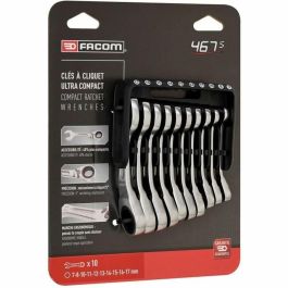 Facom 467BS.JP10PB Juego de 10 Llaves Combinadas de Carraca Corta en Maletín Portátil