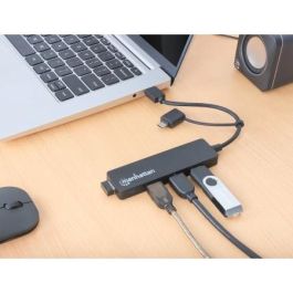 MANHATTAN Hub USB 3.0 de 4 Puertos Tipo-C / Tipo-A, 5 Gbit/s, Negro para Windows/Mac/Linux