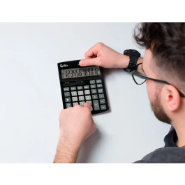 Liderpapel Calculadora sobremesa xf27 12 dígitos, solar y pilas, color negro