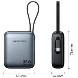 Vention FHEH0 Power Bank 10000mAh 35W Carga Rápida PD PPS USB-C Integrado Gris Portátil para Móviles y Portátiles