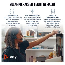 Poly Blackwire 3220 Auriculares Estéreo USB-C Cableado Negro para Ordenador y Móviles