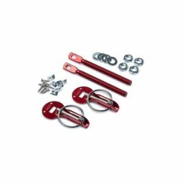 Sparco SP01606AR Pareja Cierres Seguridad Capó Punzón Aluminio Anodizado Rojo Universal con Clavija y Muelle