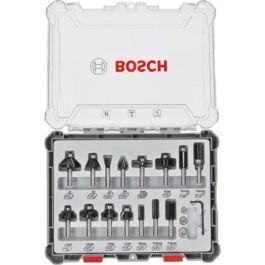 Bosch 2 607 017 472 Fresas para Madera, Set Mixto de Carburo de 8mm, 15 Piezas, Colores Negro, Acero Inoxidable, Blanco