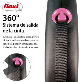 Flexi Correa Black Design S Cinta 5M Rosa Carcasa Negra