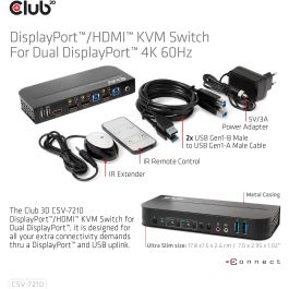 Club3D CSV-7210 KVM Switch 4K 60Hz 2 Puertos DP a HDMI o DP/2xUSB/Audio - Conexión de audio y Plug & Play