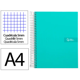 Liderpapel Cuaderno Espiral A4 Micro Crafty Tapa Forrada 120 Hojas 90gr Cuadro 5mm 5 Bandas Color Turquesa