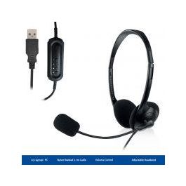 Ewent Auricular Ew3568 USB con Micrófono, Estéreo, Diadema Ajustable, Cable 2.1m, Ideal para Skype y Música