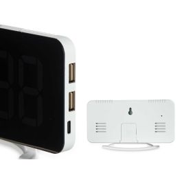 Giftdecor Reloj Espejo Blanco Plástico ABS 15.7x7.7x1.5 cm con Cable USB y Pila CR2016 (Set de 12)