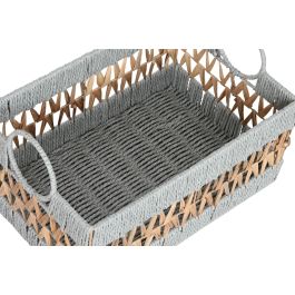 DKD Home Decor Cesta Tropical Fibra Verde Blanco Rosa Natural 43x30x26 cm Set de 3 (2 Unidades)