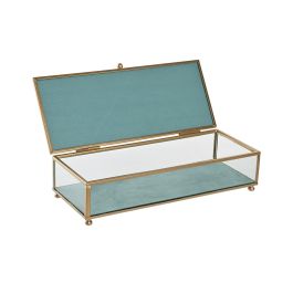 DKD Home Decor Joyero Mediterraneo Azul Celeste Turquesa Cristal y Metal 25 x 10 x 5 cm (2 Unidades)