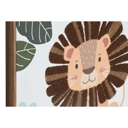 DKD Home Decor Cuadro Infantil Animales Selva Lienzo Poliéster 50x40x3cm Colores Surtidos (Verde, Blanco, Naranja) 3 Unidades