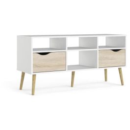 TVILUM 7539149AK Mueble para Televisión con 4 Nichos y 2 Cajones, Acabado Blanco y Roble, 117,2x39,1x57,4 cm Precio: 105.50000043. SKU: B1K4CTJL7C