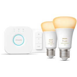 Philips Hue PHI8719514291812 Kit de arranque bombillas LED E27 White 10.5W, Lote 2, con Control Remoto