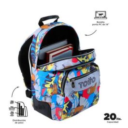 Totto Mochila Rayol Lazel MA04ECO002-2416N-6YB, Escolar, 33x44x13.5 cm, 19.6L, Lona RPET, Estampado