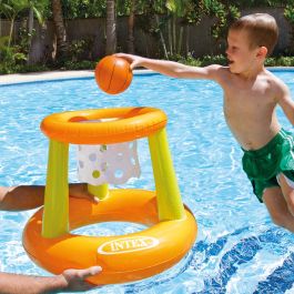 Intex 58504 Canasta Flotante Baloncesto Hinchable para Piscina 67x55 cm, Incluye Balón 15 cm, Vinilo Resistente Naranja y Verde