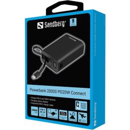 Sandberg Powerbank 20000 PD20W Connect con Cable USB-C Integrado, Carga Rápida USB-A/C 20W para Teléfonos y Tablets