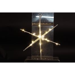 DKD Home Decor Decoración Luminosa de Navidad Moderna Estrella LED Blanco, Metal, 13x30x30 cm, 2 Unidades, para 3 Pilas AA