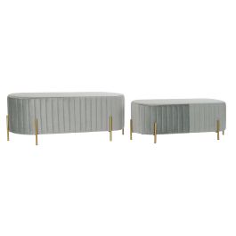 DKD Home Decor Descalzadora Glam Azul y Dorado 50x45x123 cm Poliéster y Metal, Desmontable, Set de 2