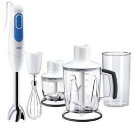 Braun MQ3045WH Batidora de mano, 2 picadores, accesorio licuadora 1.25L, vaso medidor 600ml, PowerBell Plus, Anti-salpicaduras - Blanco y azul Precio: 78.49999993. SKU: S7112975