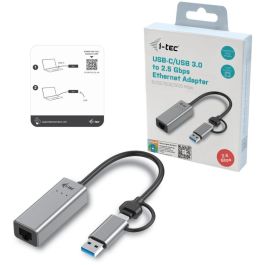 I-TEC Adaptador Ethernet USB-C/USB-A 2.5Gbps para PC/Portátil, Metal Gris, Plug and Play, Compatible Multi-SO