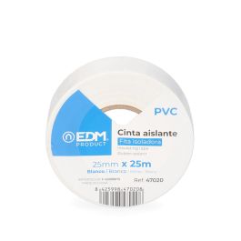 Edm Cinta Aislante Supra Blanca 25 mm x 25 m PVC – Ideal para Electricidad, Resistente a la Intemperie, Grosor 0.15 mm