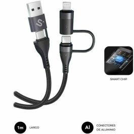 Subblim SUBCAB-4IN101 Cable USB 4 en 1 (USB-A/C a C/Lightning) Carga Rápida 60W 480Mbps 1m Negro Nylon Trenzado