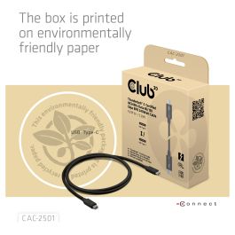 Club 3D CAC-2501 Cable Thunderbolt 5 Certificado 8K 240Hz / 80Gbps / 120Gbps 1m Negro