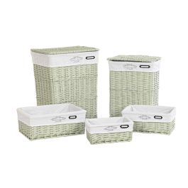 DKD Home Decor Cesta Ropa Basicos Verde Mimbre Poliester Set 5 Piezas 34 x 56 x 44 cm