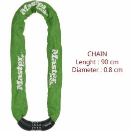 Master Lock 8392EURDPROCOL Cadena de candado para bicicleta, combinación programable, eslabones acero endurecido 8mm, 90cm, para MTB y eBikes