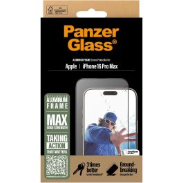 PanzerGlass UWF Protector Pantalla Completa Cristal Templado Aluminio iPhone 16 Pro Max Ultra-Wide Fit