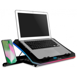 Krom Soporte Refrigerante Portátil NXKROMKOOLER Base Refrigeradora RGB para Portátiles hasta 19" con 6 Ventiladores y Iluminación LED