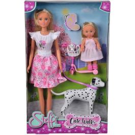 Steffi Love Muñeca Dálmata + Evi Love - 2 muñecas de 29 y 12 cm - 2 figuras Dálmatas - Patinete Evi - Edad 3