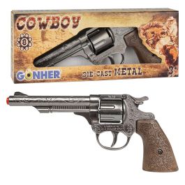 Gonher 80/0 Juguete Revolver de Vaquero de Metal Plata 8 Tiros Edad +3 Años