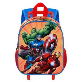 Marvel Los Vengadores Mochila 3D con Ruedas Pequeña Attack Rojo - Infantil con Relieve Frontal y Bolsillos Laterales
