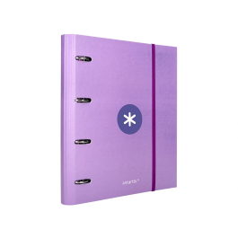 Antartik Carpeta con Recambio A4 Cuadro 5mm Forrada 4 Anillas 40mm Redondas con Solapa Color Lavanda