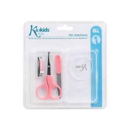 KioKids Estuche de Manicura para Bebé +3 Meses Rosa, Set con Tijeras Punta Redonda, Cortaúñas y Lima Portátil