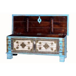 Giner Y Colomer Baúl de Madera de Mango Azul Envejecido 45x116x40 cm