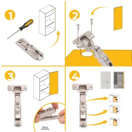 Emuca Lote de 20 bisagras rectas X91 con cierre suave y suplemento recto para atornillar, Altura 1, Acero, Niquelado